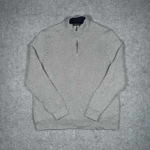 Brooks Brothers 1/4 Zip Sweater Men Size XL White Checker Pattern Supima Cotton
